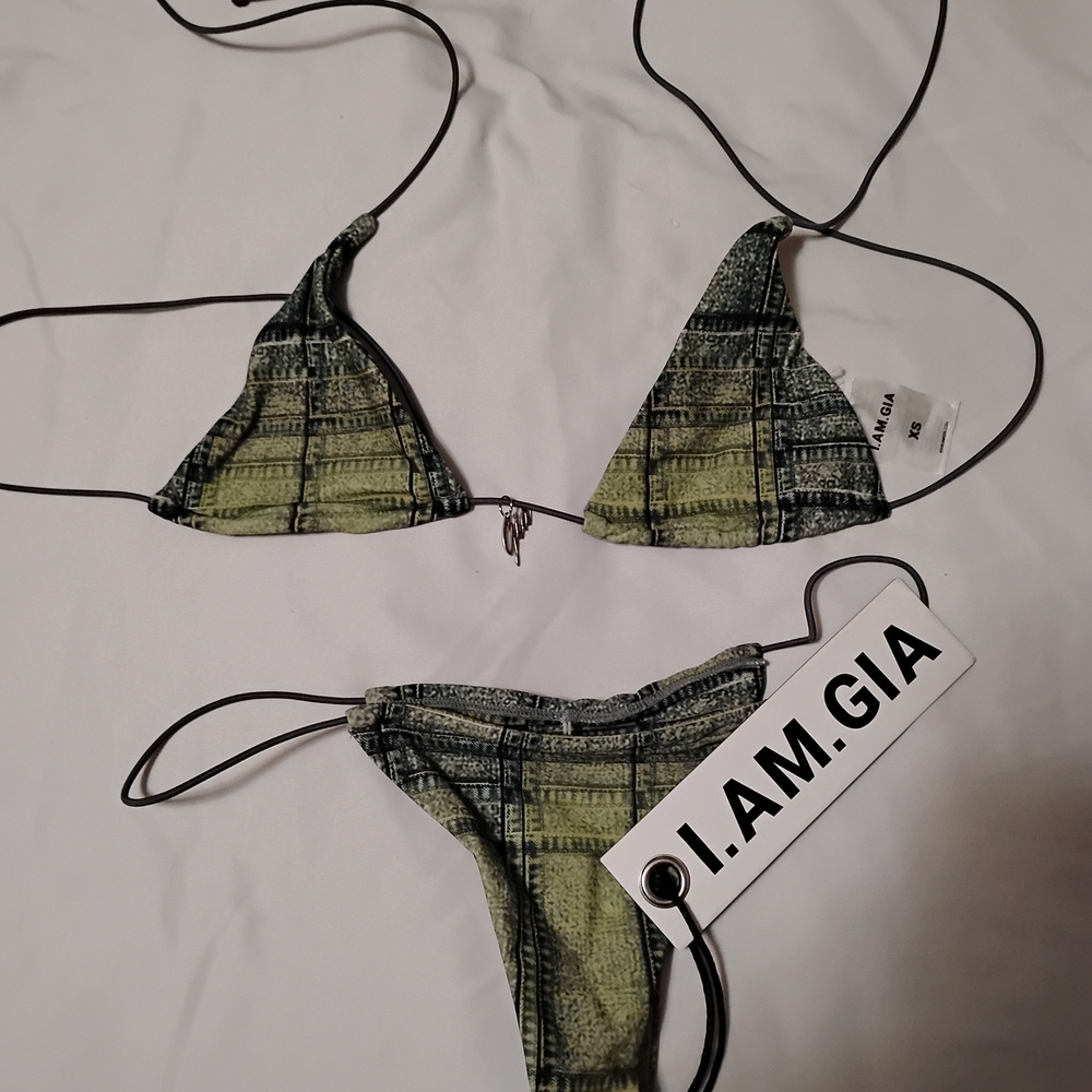 I.AM.GIA Olive Green Print Triangle Bikini Set